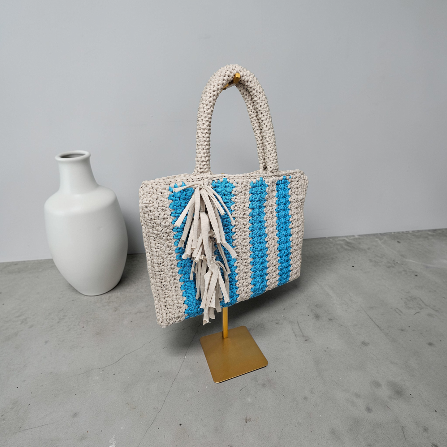 Striped two tone summer tote