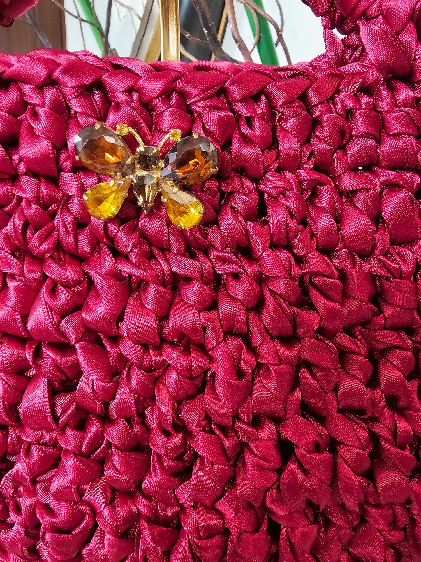 Satin ribbon crochet bag