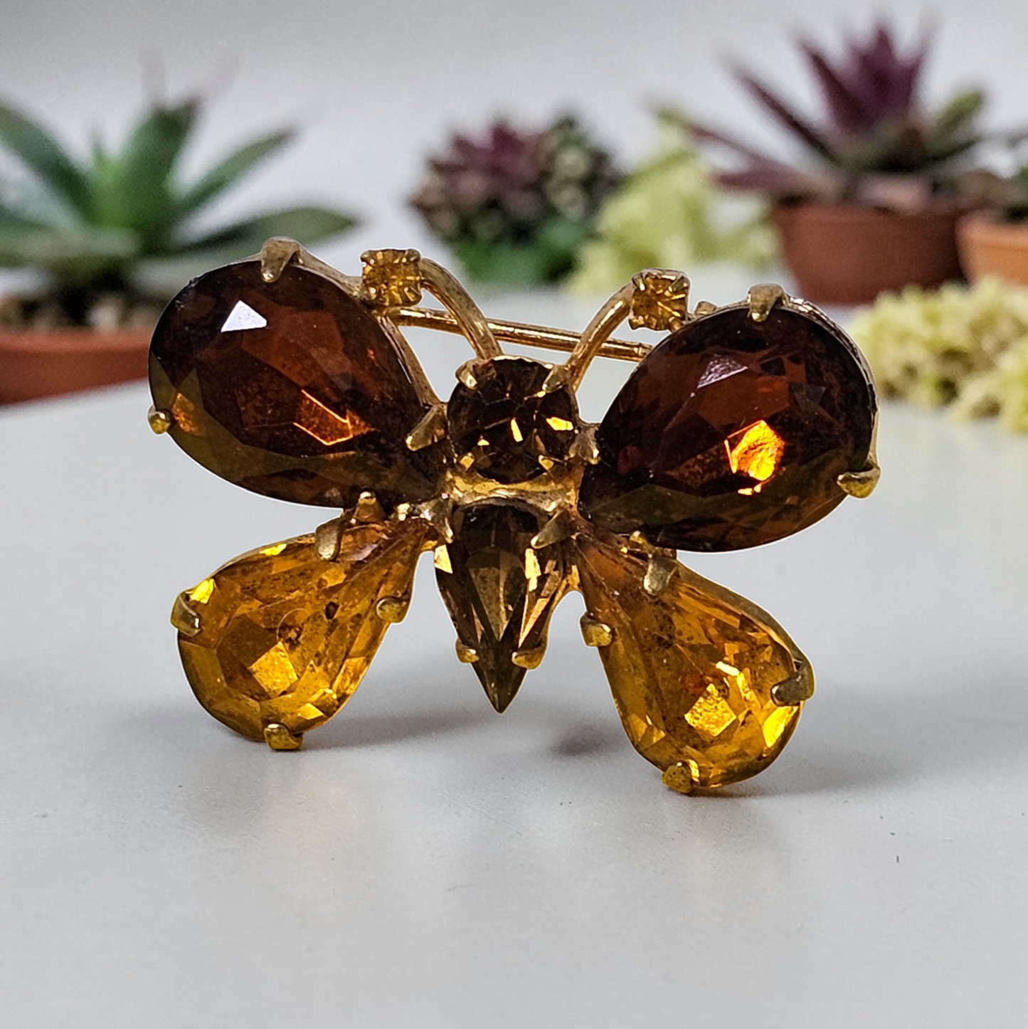 Vintage Champagne Butterfly Brooch