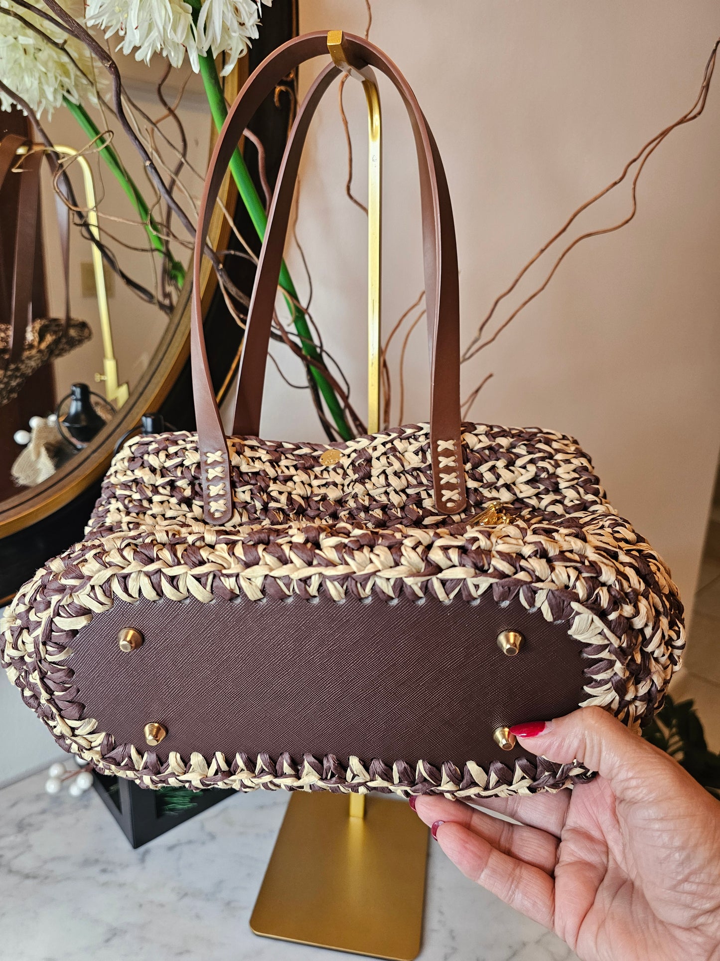 Raffia two tone crochet bag