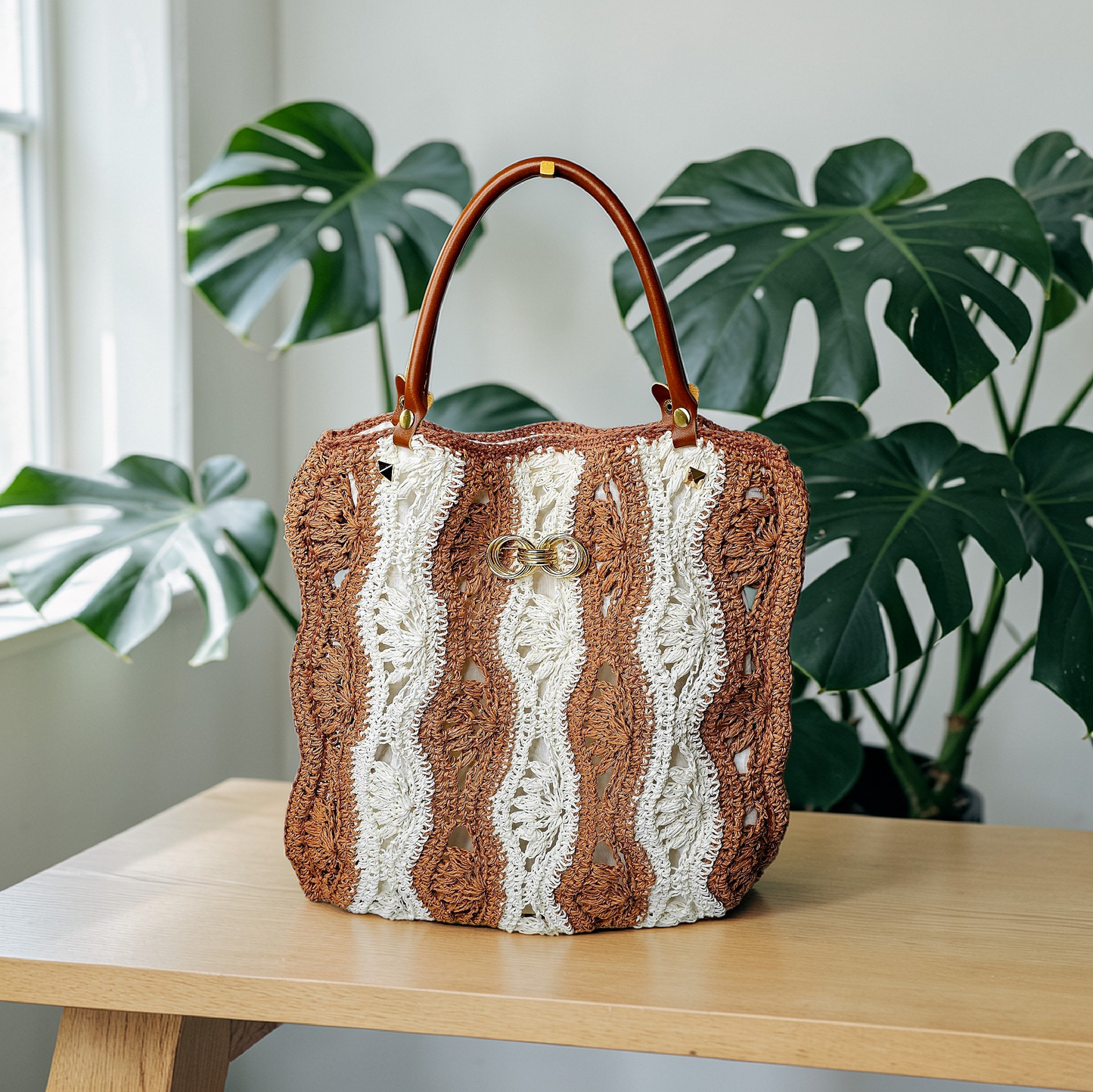 Raffia wavy stich bag