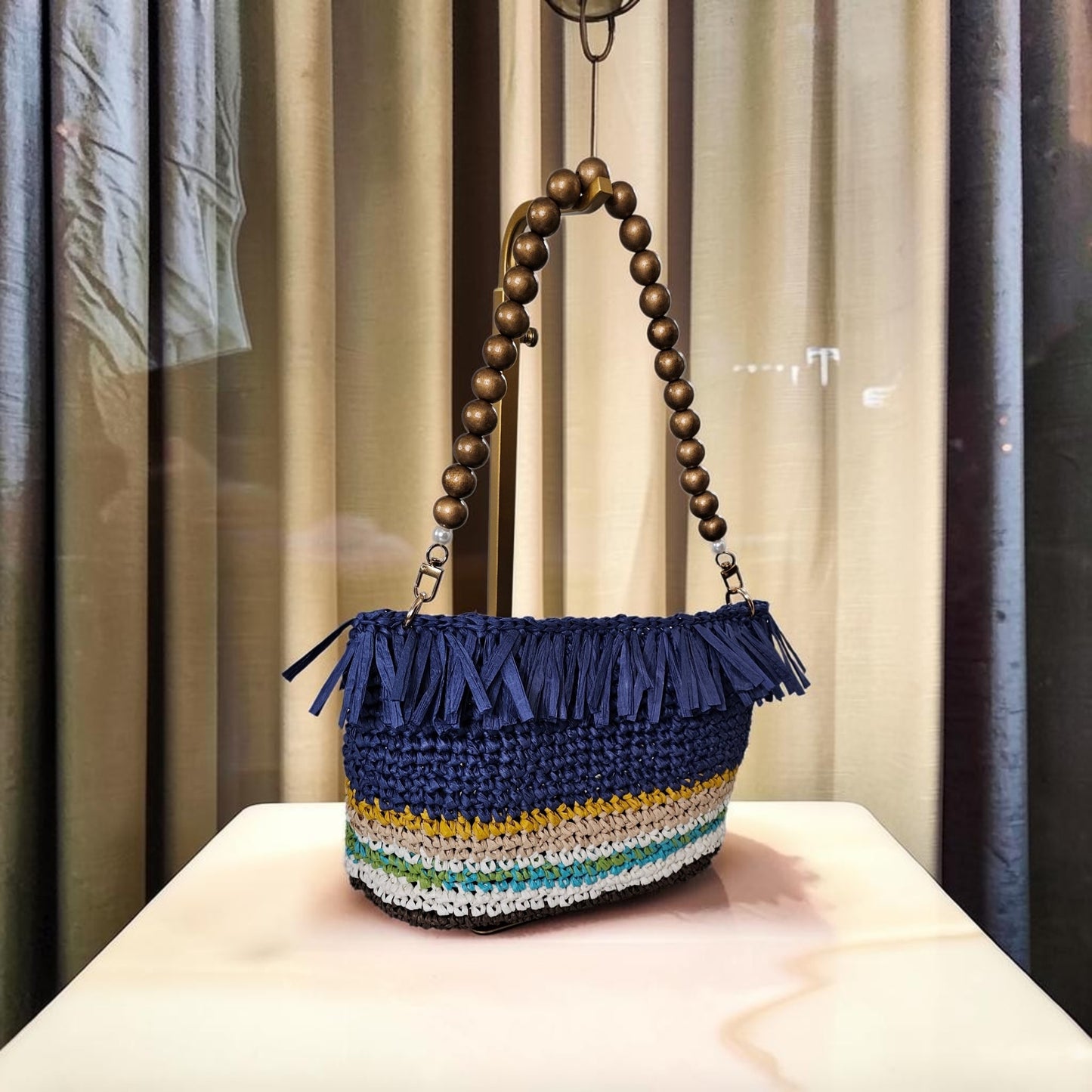 Fringe raffia bag