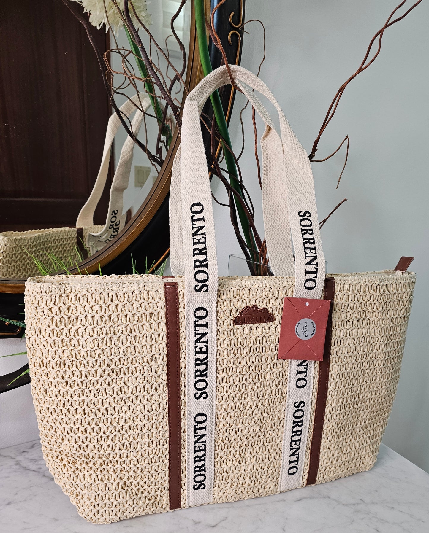 Large raffia crochet bag