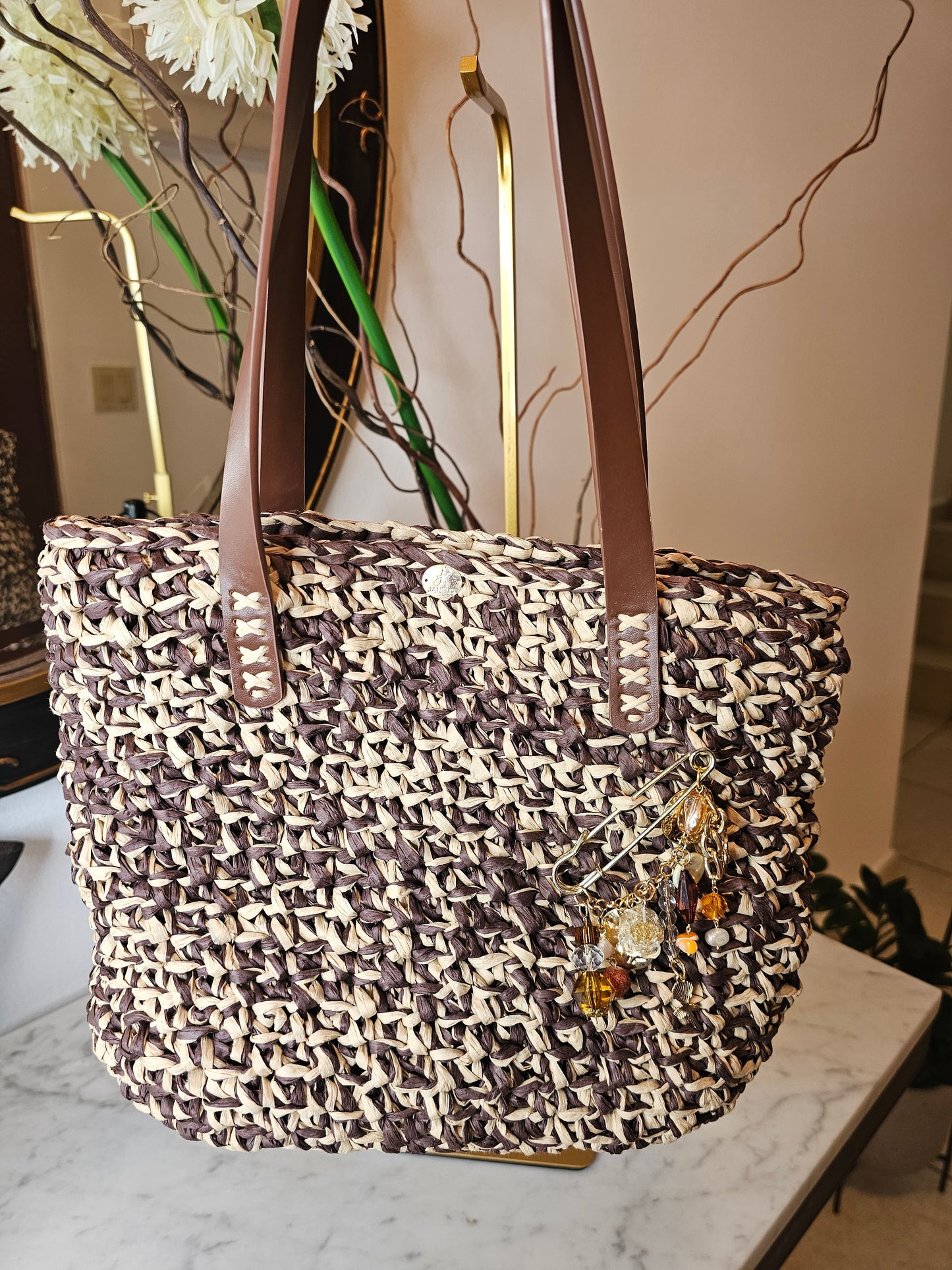 Raffia two tone crochet bag