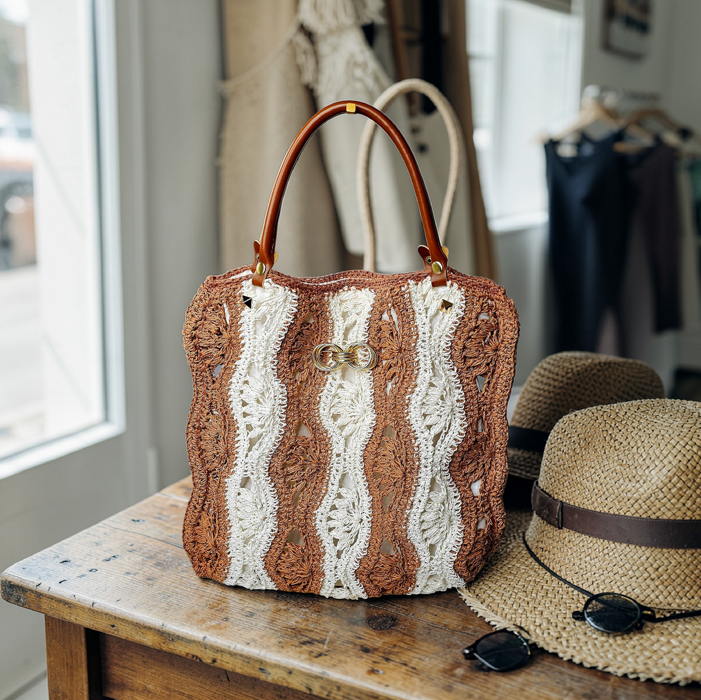 Raffia wavy stich bag