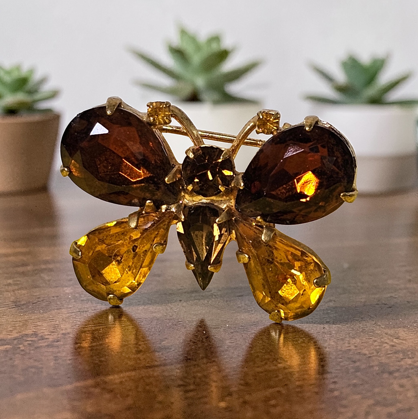 Vintage Champagne Butterfly Brooch