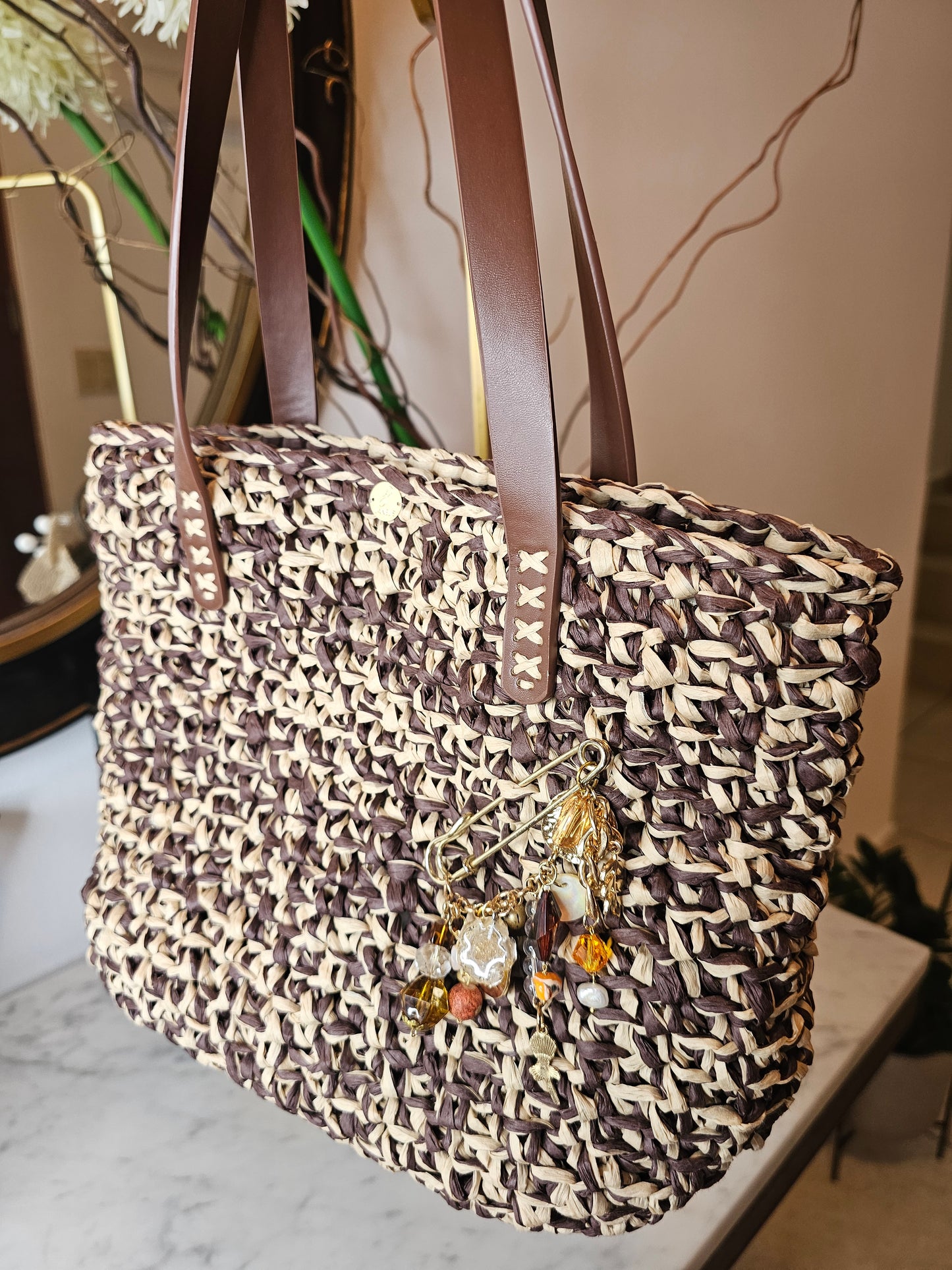 Raffia two tone crochet bag