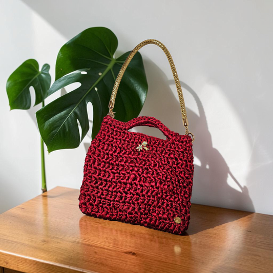 Satin ribbon crochet bag