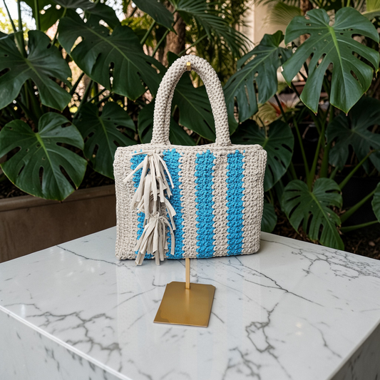 Striped two tone summer tote