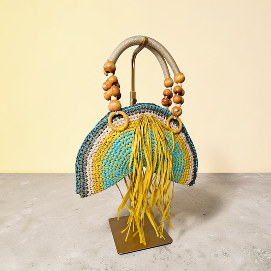 Raffia semi round clutch